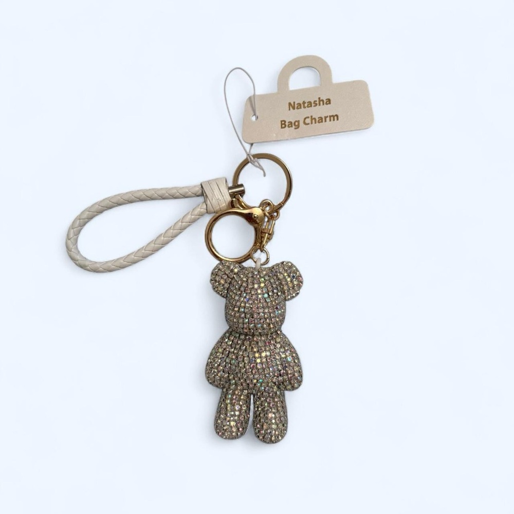 NWT Natasha Teddy Bear Crystal Bag Charm